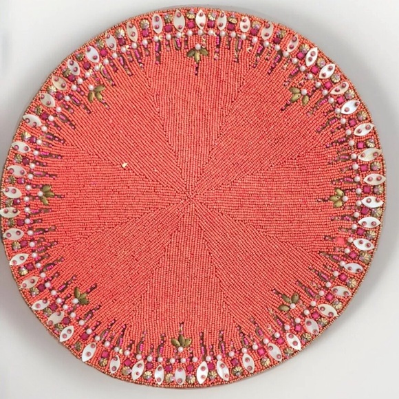 Kim Seybert Placemat Coral Orange 8 Pcs Glass And MOP Beads Retail $998 - Picture 3 of 6